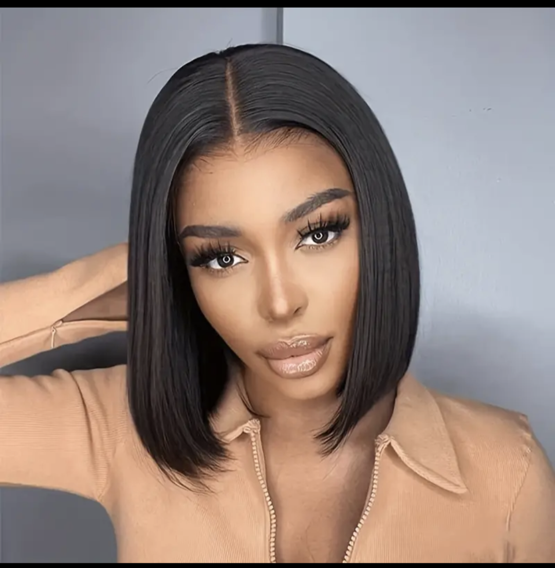 woman with sew in leave out with a middle parting
