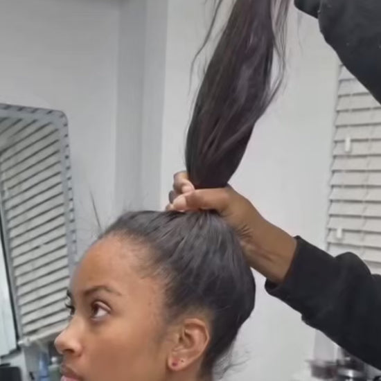versatile weave sew in being demonstrated showing different partings a