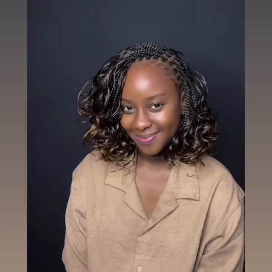 bob or shoulder length french curl braids in brown hair extensions 